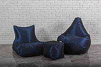 Набор бескаркасной мягкой мебели темно-синего цвета (кресло груша, диван, пуф)