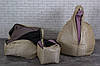Набір безкаркасних м'яких меблів бежевого кольору (крісло груша, диван, пуф), фото 2