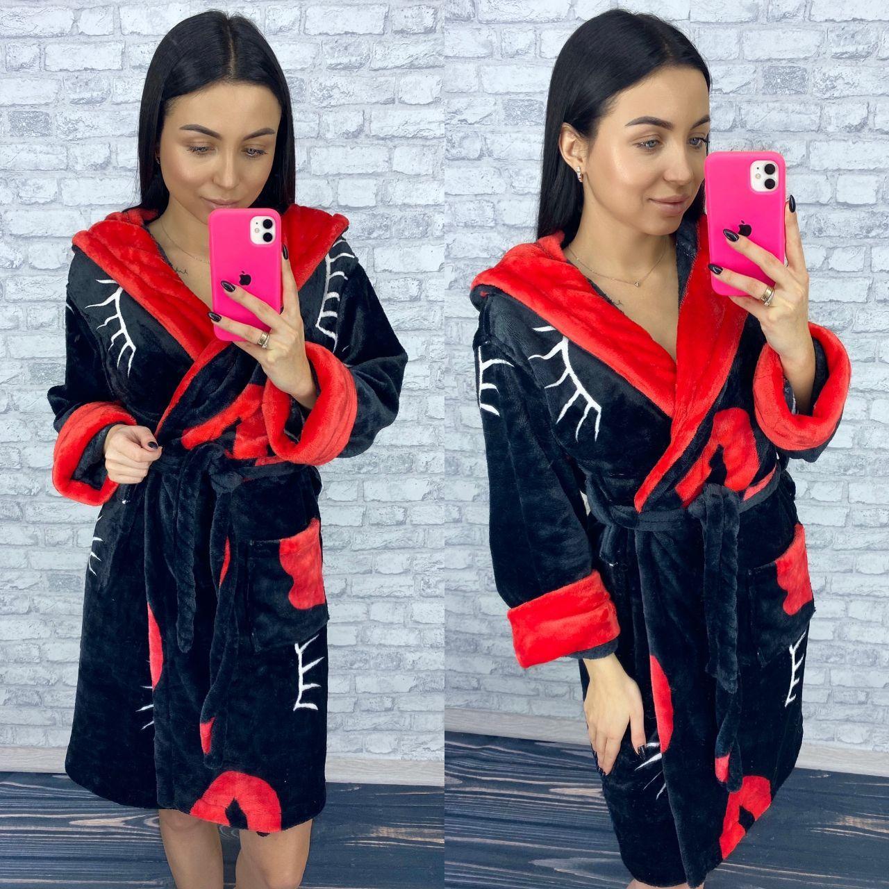 Жіночий теплий домашній халат чорного кольору