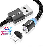 Магнитная зарядка с передачей данных USLION магнитный кабель Iphone (Айфон) Lightning/USB 3A с подсветкой, 1 м