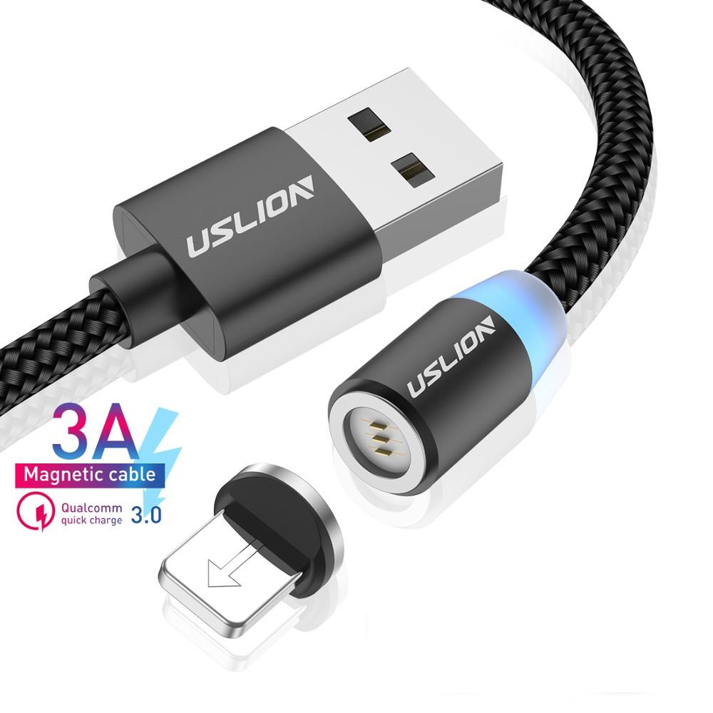 Магнитная зарядка с передачей данных USLION магнитный кабель Iphone (Айфон) Lightning/USB 3A с подсветкой, 1 м - фото 1 - id-p1278502907