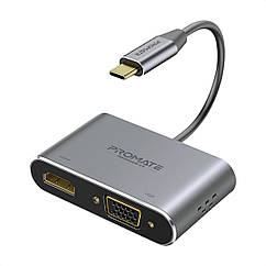 USB-C хаб 2-в-1 Promate MediaHub-C2 HDMI/VGA Grey