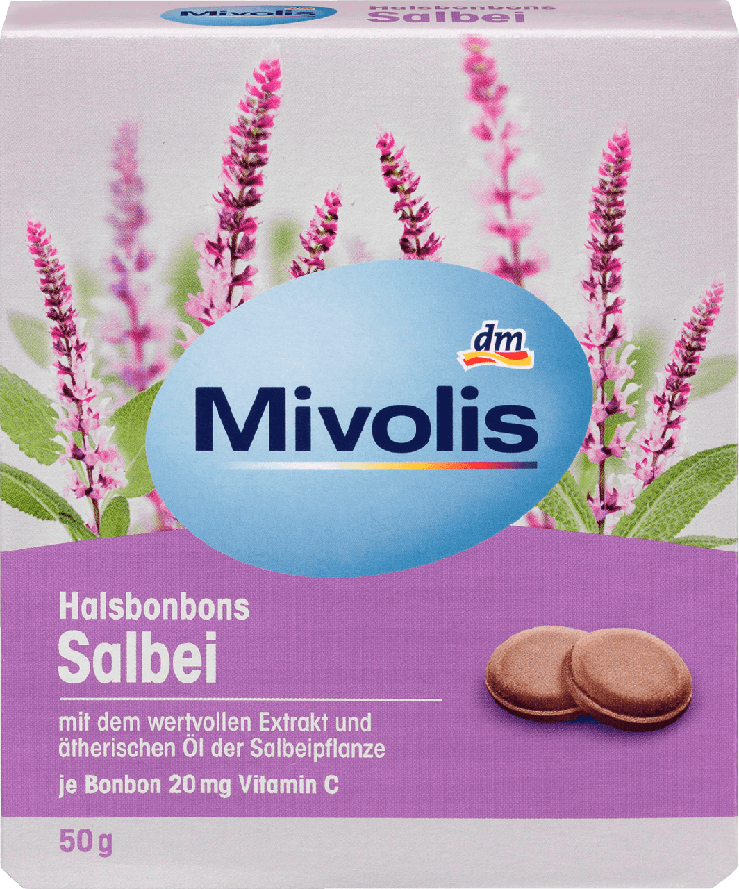 Льодяники від кашлю Mivolis Salbei з маслом шавлії і вітаміном С, 50 гр.(20 шт)