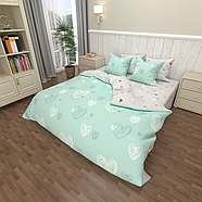 Постільна білизна Королева Ночі (Бязь) | Полуторний комплект | 50х70 | Серця на бірюзовому та сірому, фото 2