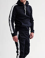 Спортивный костюм мужской ЗИМНИЙ с лампасами до -25*С черно-белый трехнитка на флисе теплый | ТОП качества