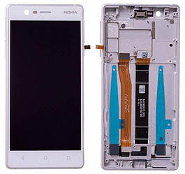 Дисплей для Nokia 3 Dual Sim (TA-1032, TA-1038), модуль (екран і сенсор), з рамкою, оригінал Білий