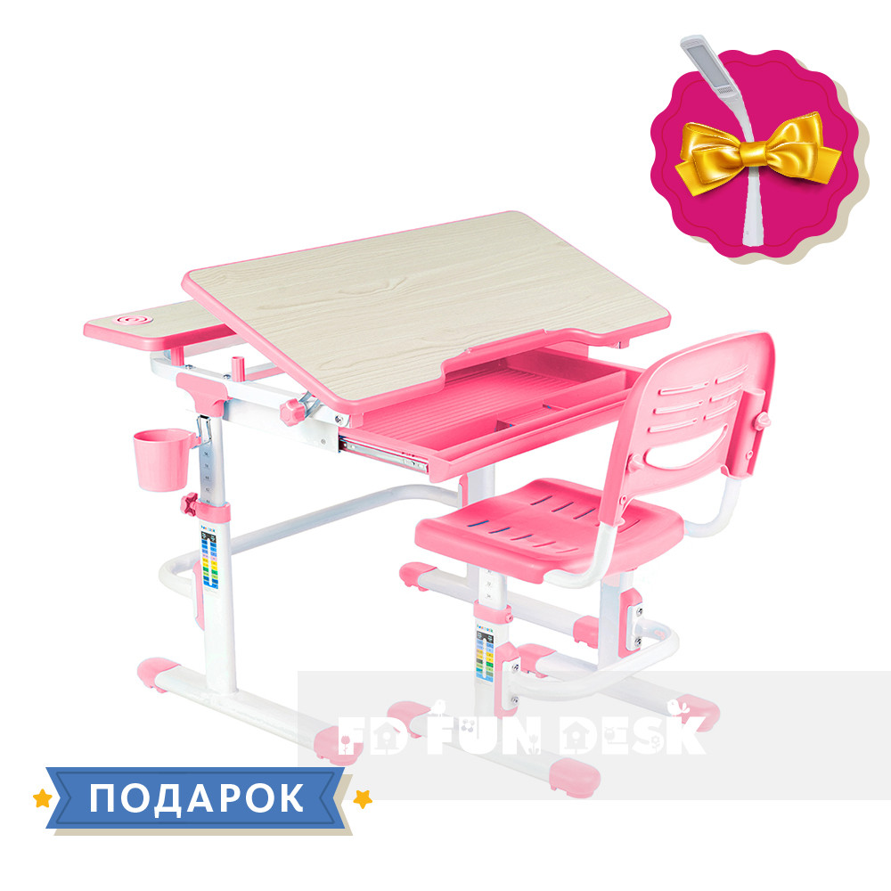 Зростаюча парта + стілець для школяра Fundesk Lavoro Pink