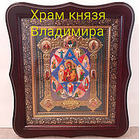 Икона Неопалимая Купина Пресвятой Богородицы, лик 15х18 см, в темном деревянном киоте