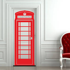 Вінілова декоративна наклейка на стіну Англійска телефонна будка (англійска мова, червоний телефон)