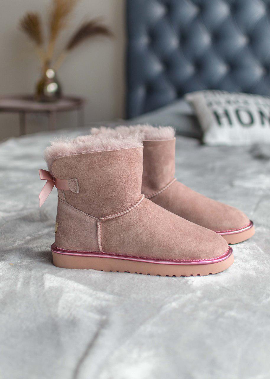 Уги жіночі Ugg Mini Bailey Bow Pink замшеві рожеві, фото 1