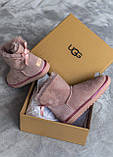 Уги жіночі Ugg Mini Bailey Bow Pink замшеві рожеві, фото 4