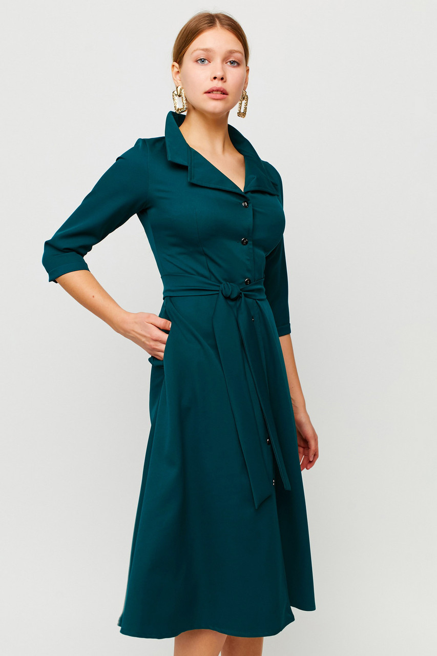 Вишукане класичне плаття, темно-зелене, фото 1