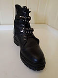 Жіночі стильні чорні шкіряні черевики з натуральним хутром Boy friend, фото 6