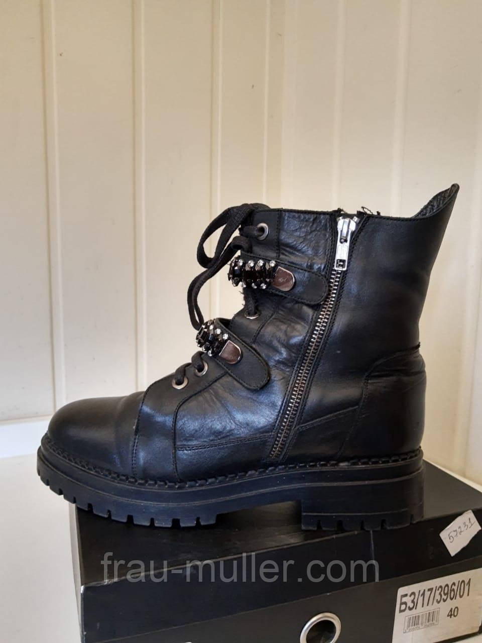 Жіночі стильні чорні шкіряні черевики з натуральним хутром Boy friend, фото 1