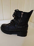 Жіночі стильні чорні шкіряні черевики з натуральним хутром Boy friend, фото 2