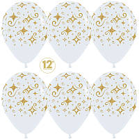 S (12''/30 см) Сверкающие бриллианты, Белый, пастель, 5 ст. Воздушные шары с глиттерным риснуком
