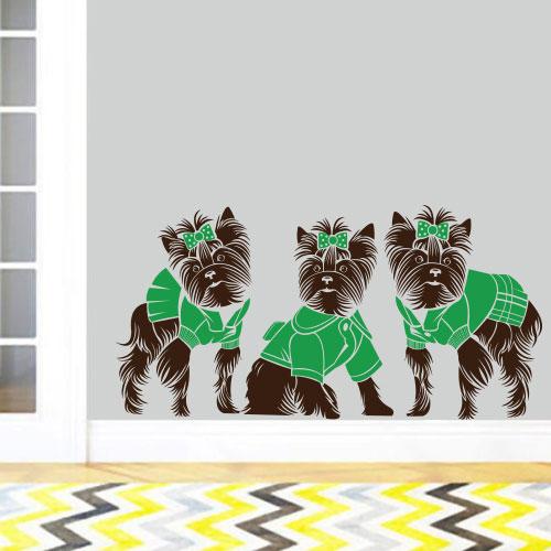 Інтер'єрна вінілова наклейка на стіну та скло Маленькі йорки (собаки, ветеринар, зооклиніка)