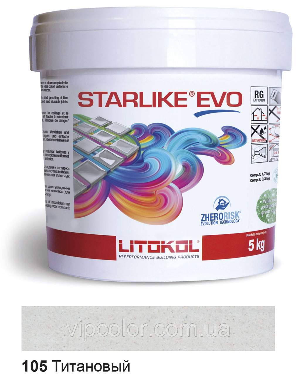 Litokol Starlike EVO 105 ТИТАНОВИЙ 5 кг - епоксидна двокомпонентна затірка - Сold Collection, фото 1