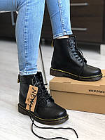 Женские ботинки Dr. Martens 1460 Black / Доктор Мартинс черные кожаные демисезон