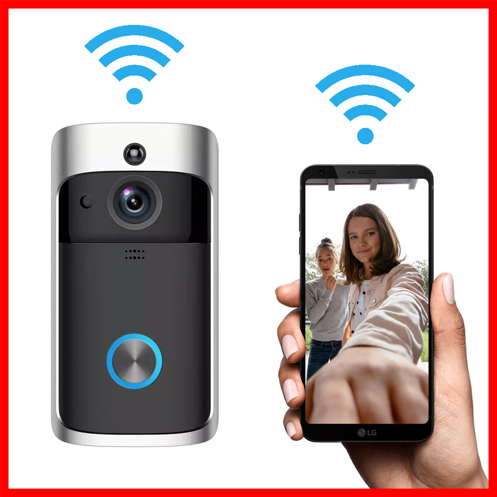 Беспроводной видеозвонок с датчиком движения HD Wi-Fi Eken V5 Black Bluetoth видео звонок глазок на дверь - фото 1 - id-p1278717320