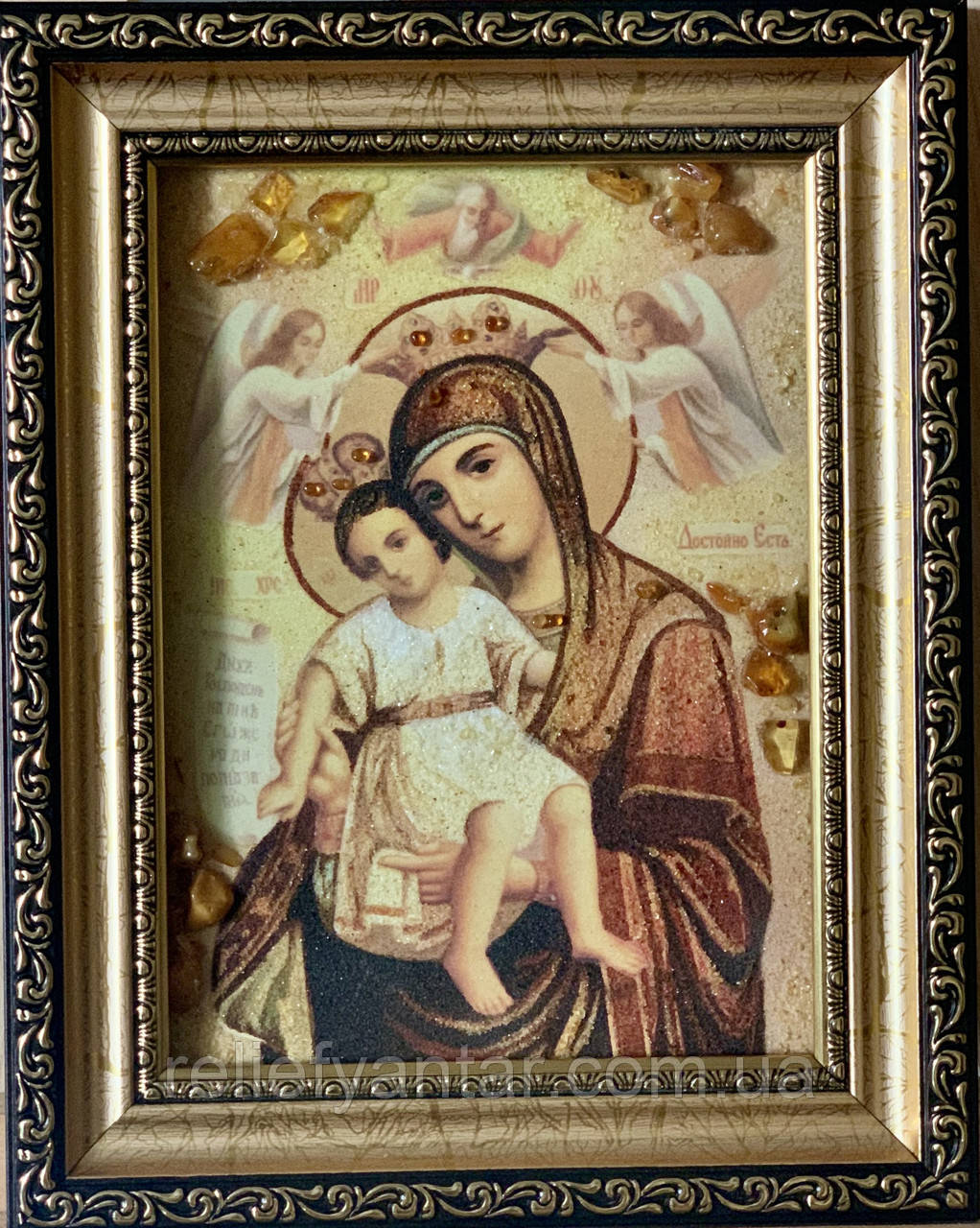 Ікона з бурштину "Достойно є " 15x20 см, ікона бурштинова