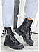Черевики-берці чоботи короткі жіночі зимові чорні шкіряні на хутрі на шнурівці на низькому ходу, фото 4