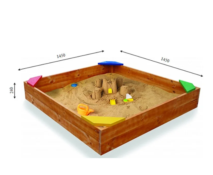 Дитяча дерев'яна кольорова пісочниця ТМ SportBaby, розмір 1,45*1,45*0,3 м