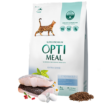 Сухий корм Optimeal (Оптимил) для дорослих котів з тріскою, 4 кг