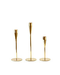 Підсвічники святкові REMY-DEСOR металеві Artdeco золотого кольору набір 3 шт. висота 23см 28см 33см декор