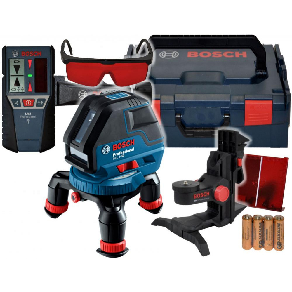 Лазерный нивелир Bosch GLL 3-50 Professional + BM1 + LR 2 + L-BOXX (10 м, с приемником - 50 м) (0601063803)