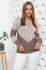 Плетений жіночий теплий светр на зиму двоколірний пудра-фрез, фото 3