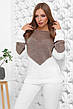 Плетений жіночий теплий светр на зиму двоколірний пудра-фрез, фото 2