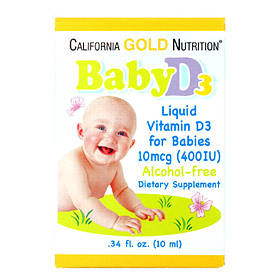 California Gold Nutrition, Вітамін D3 в краплях для дітей, 400 МО, 10 мл