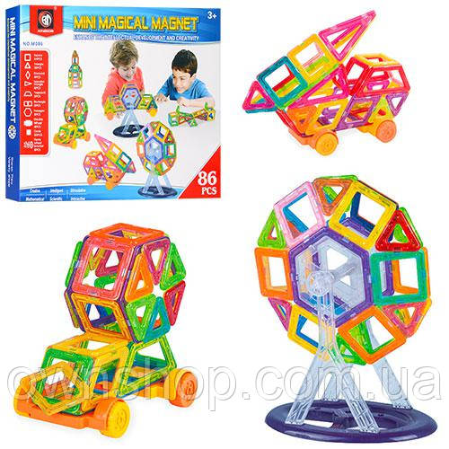Дитячий магнітний конструктор M086, ( 86 дітей), транспорт, карусель та ін., фото 1