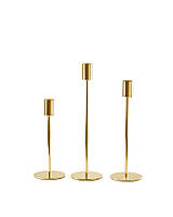 Підсвічники святкові REMY-DEСOR металеві Стокгольм золотого кольору набір 3 шт. висота 19см 24см 29см