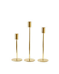 Підсвічники святкові REMY-DEСOR металеві Стокгольм золотого кольору набір 3 шт. висота 19см 24см 29см