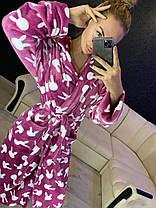 Жіночий довгий махровий халат дуже теплий зайчик із капюшоном, фото 2