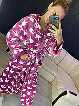 Теплий жіночий плюшевий домашній халат із зайцями, фото 4