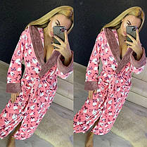 Жіночий довгий махровий халат із капюшоном хіт продажів із котками, фото 4