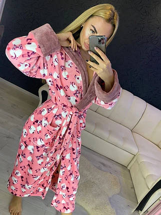 Жіночий довгий махровий халат із капюшоном хіт продажів із котками, фото 1