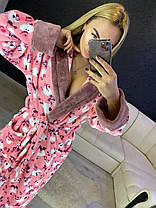 Жіночий довгий махровий халат із капюшоном хіт продажів із котками, фото 2