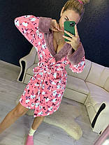 Жіночий довгий махровий халат із капюшоном хіт продажів із котками, фото 5