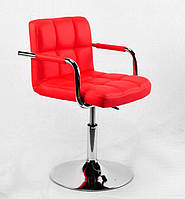 Крісло червоне на хромованому підставі з підлокітниками з еко-шкіри Arno-Arm CH - Base для сфери послуг