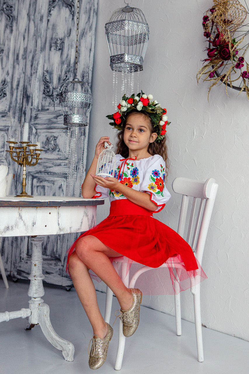 Плаття для дівчинки Лісова пісня червоно-біле пишне, фото 1