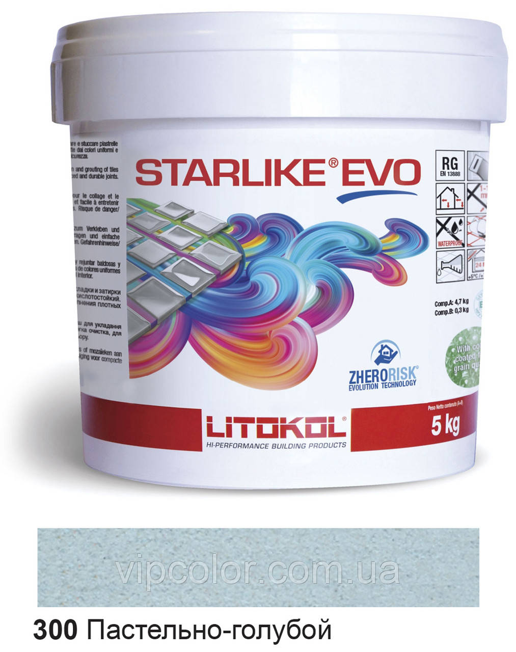 Litokol Starlike EVO 300 ПАСТЕЛЬНО-БЛАКИТНИМ 5 кг - епоксидна двокомпонентна затірка - Glam Collection