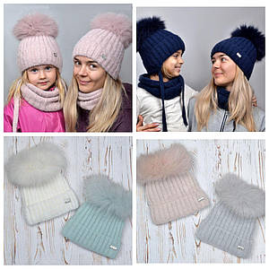 Жіноча зимова шапка з помпоном з натурального хутра песця на флісі