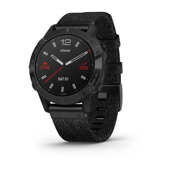 Смарт-годинник Garmin Fenix 6 Sapphire чорний DLC з чорним ремінцем плетеним, фото 1