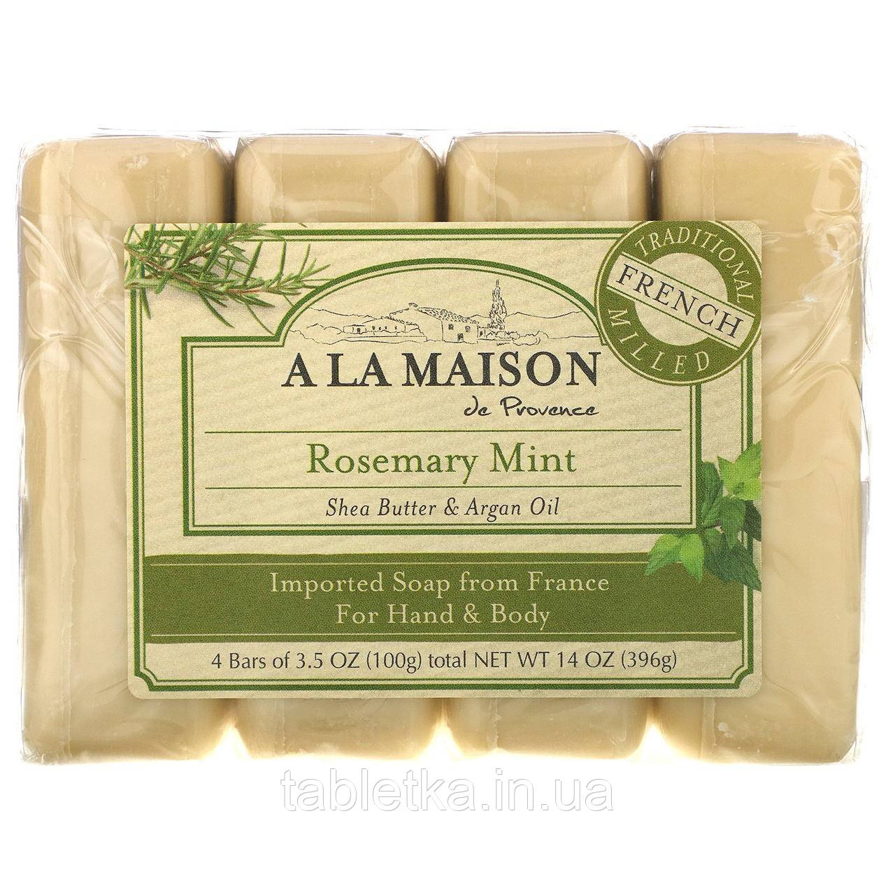 A La Maison de Provence, Мыло для рук и тела, с ароматом розмарина и мяты, 4 куска, 3.5 унций (100 г) каждый Київ