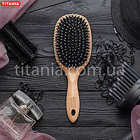 Щітка для волосся масажна закругленої форми з клена комбінована з натуральною щетиною Titania арт.2861