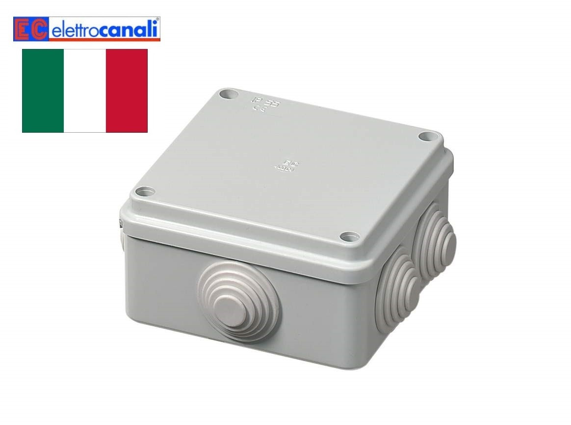 Коробка распределительная IP55 100x100x50 Elettrocanali EC400C4 (навесная, 6 сальников 25мм)